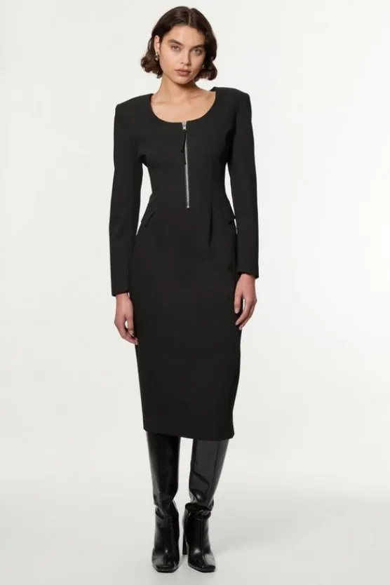 Karen Millen Tailored Viscose Zip Through Multi Stitch Midi Dress black Online