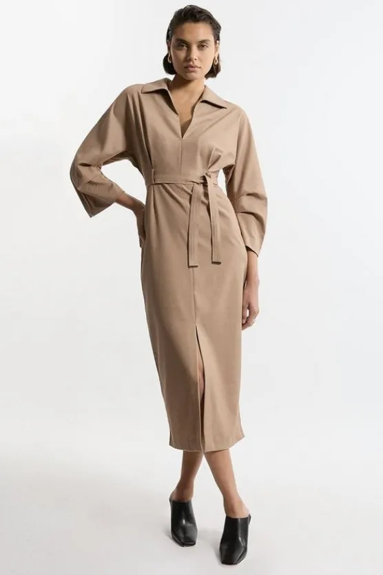 Karen Millen Tailored Wide Sleeve Midi Shirt Dress camel Discount