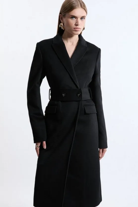 Karen Millen Tailored Wool Blend Belted Midi Coat black Fashion