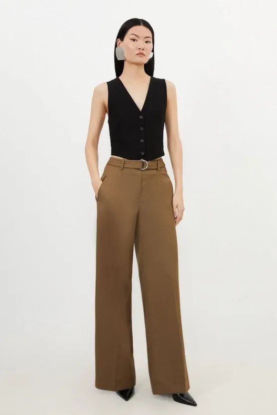 Karen Millen Tailored Wool Blend Straight Leg Pants olive Sale