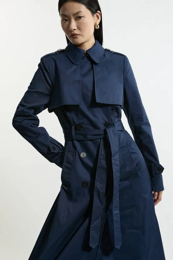 Karen Millen Tailored Wrap Storm Flap Belted Longline Trench Coat navy Best
