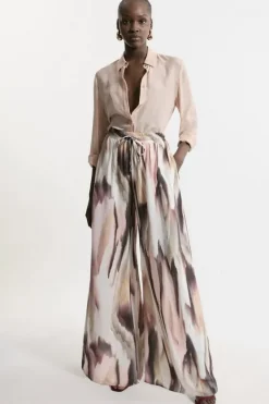 Karen Millen Tall Abstract Print Viscose Woven Pants pink Outlet