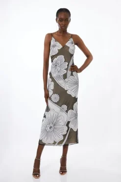 Karen Millen Tall Applique Organdie Woven Midi Dress mono Best