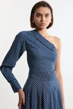 Karen Millen Tall Asymmetric Twill d Woven Long Sleeved Shirt stripe New