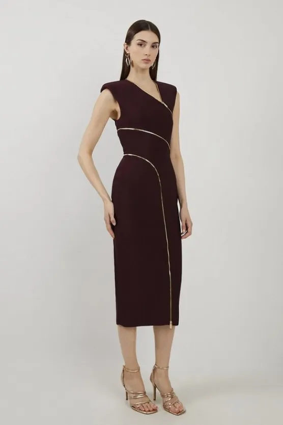 Karen Millen Tall Bandage Figure Form Sleeveless Zip Midi Dress chocolate Online