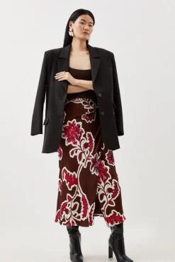 Karen Millen Tall Batik Viscose Satin Maxi Skirt floral Fashion