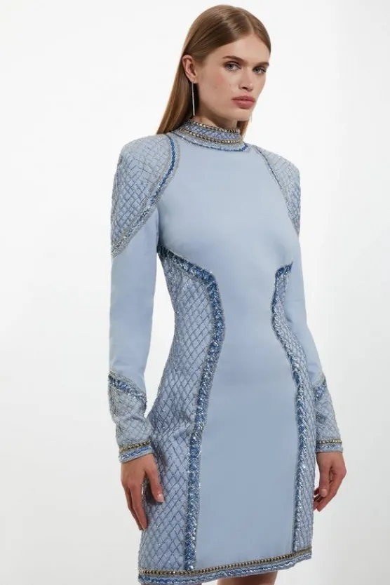 Karen Millen Tall Beaded And Embellished Ponte Jersey Mini Dress paleblue Hot