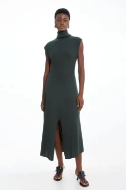 Karen Millen Tall Cashmere Blend Sleeveless Turtleneck Midaxi Knit Dress olive Online