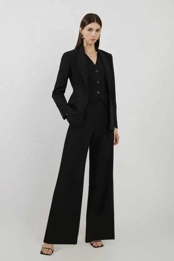 Karen Millen Tall Clean Tailored Grosgrain Tipped Wide Leg Pants black Clearance
