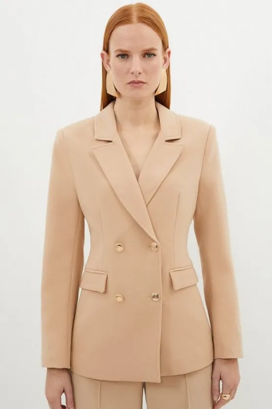 Karen Millen Tall Compact Essential Tailored Double Breasted Blazer camel Discount
