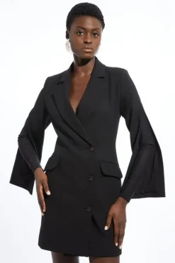 Karen Millen Tall Compact Stretch Mesh Detailed Midi Blazer Dress black Hot