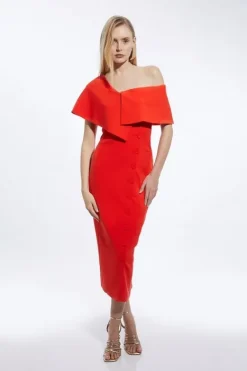 Karen Millen Tall Compact Stretch Off Shoulder Button Through Tailored Midaxi Pencil Dress tomatored Best