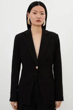 Karen Millen Tall Compact Stretch Single Breasted Tailored Blazer black New