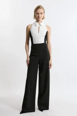 Karen Millen Tall Compact Stretch Tailored Sleeveless Jumpsuit mono Clearance