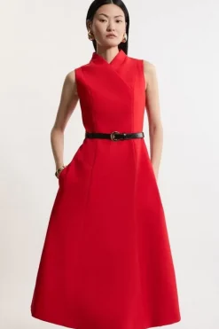 Karen Millen Tall Compact Stretch Wrap Neck Tailo Midi Dress red Online