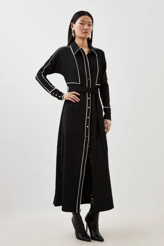 Karen Millen Tall Contrast Twill Woven Midaxi Dress black Clearance