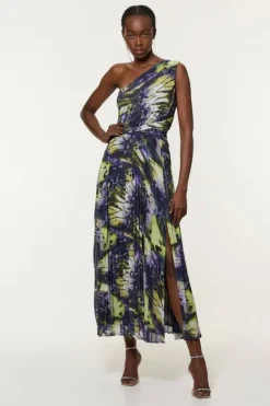 Karen Millen Tall Crinkle Feather Print Woven One Shoulder Maxi Dress multi Fashion