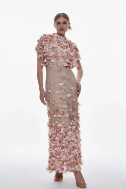 Karen Millen Tall Crystal Applique Angel Sleeve Woven Midaxi Dress pink Discount
