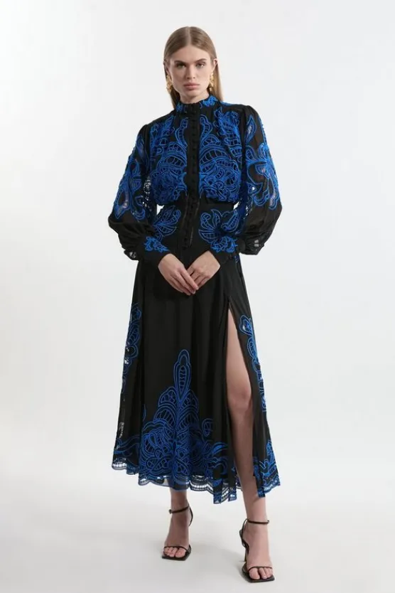 Karen Millen Tall Cut Work Embroidered Woven Maxi Dress black Sale