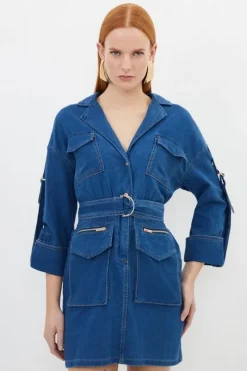 Karen Millen Tall Woven Shirt Mini Dress denim New