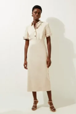 Karen Millen Tall Essential Techno Shirt Sleeve Woven Shirt Dress With Gold Hardware stone Clearance