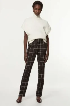 Karen Millen Tall Flannel Straight Leg Split Front Dress Pants brown Outlet