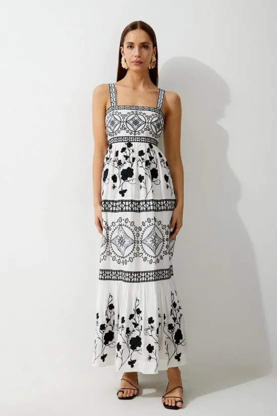Karen Millen Tall Floral & Geo Embroidered Woven Midaxi mono Hot