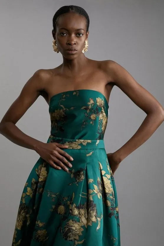 Karen Millen Tall Floral Print Woven Midi Skirt Co-ord green New