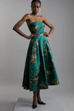 Karen Millen Tall Floral Print Woven Midi Skirt green New