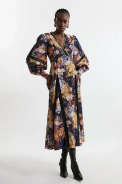 Karen Millen Tall Studded Lace Woven Maxi Dress floral Sale