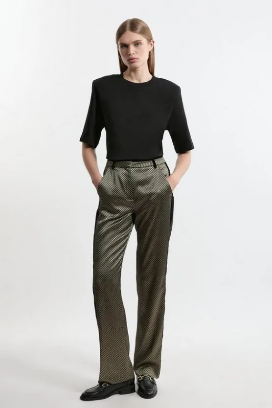 Karen Millen Tall Jacquard Velvet Mix Dress Pants geo Clearance