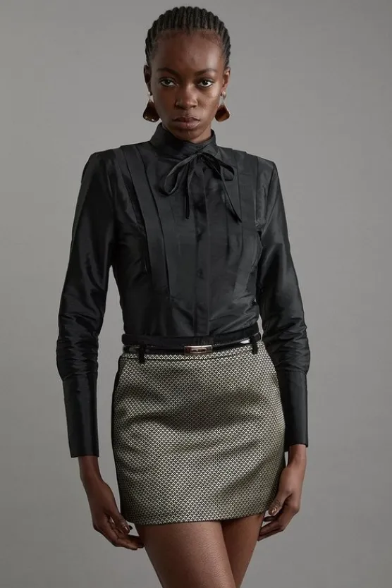 Karen Millen Tall Jacquard Velvet Mix Tailored Mini Skirt geo Discount