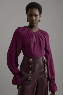 Karen Millen Tall Georgette Woven Long Sleeve Blouse purple Sale