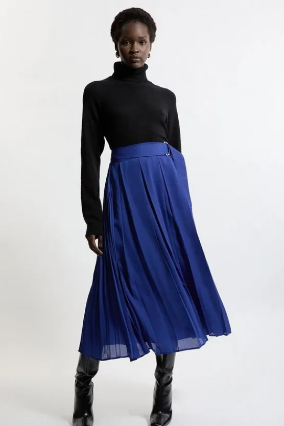 Karen Millen Tall Georgette Woven Pleated Maxi Skirt blue Fashion