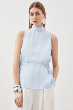 Karen Millen Tall Georgette Woven Tie Neck Blouse paleblue Fashion