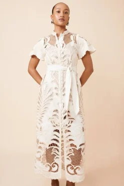 Karen Millen Tall Linen Cutwork Embroidery Woven Midi Dress neutral Online