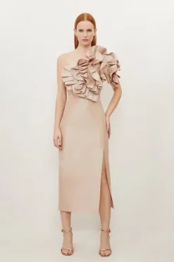 Karen Millen Tall Metallic Taffeta Rosette Midi Off The Shoulder Dress champagne Online