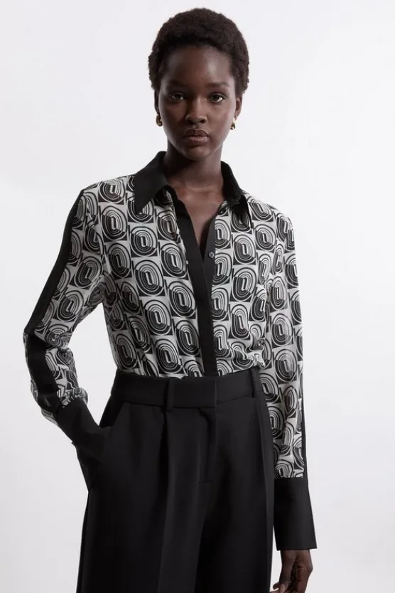 Karen Millen Tall Print Woven Shirt mono Discount