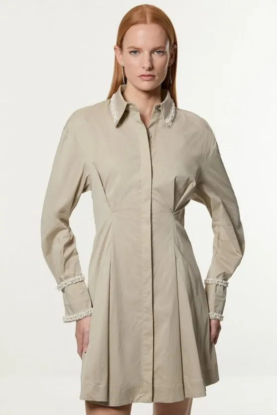 Karen Millen Tall Pearl Trim Cotton Full Skirt Mini Dress stone Online