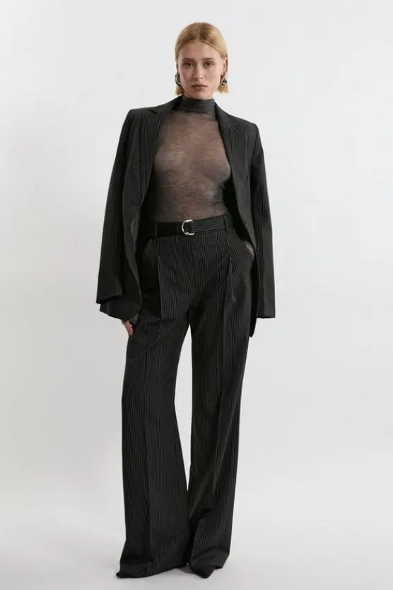 Karen Millen Tall Pinstripe Tailored Grosgrain Detail Pants black Clearance