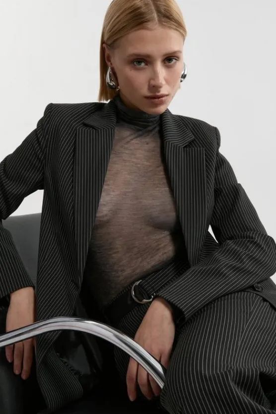 Karen Millen Tall Pinstripe Tailored Single Breasted Jacket black Best