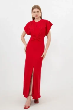 Karen Millen Tall Premium Cady Cutwork Woven Maxi Dress red Outlet