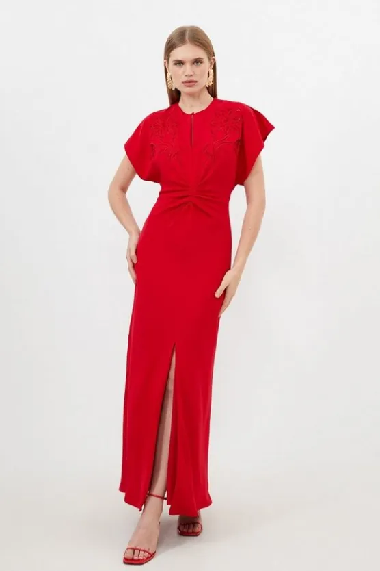 Karen Millen Tall Premium Cady Cutwork Woven Maxi Dress red Outlet