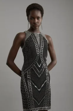 Karen Millen Tall Premium Embellished Sleeveless Cut Out Mini Dress black Fashion