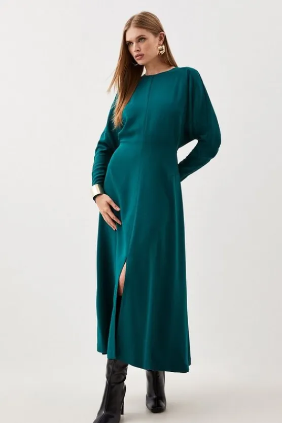 Karen Millen Tall Premium Woven Viscose Crepe Long Sleeve Midi Dress green Hot