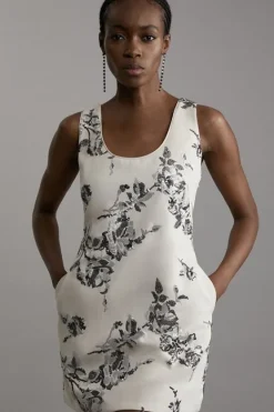 Karen Millen Tall Satin Sequin And Embroidery Woven Mini Dress ivory Sale