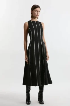 Karen Millen Tall Scallop Trim Panelled Crepe Maxi Dress mono Discount