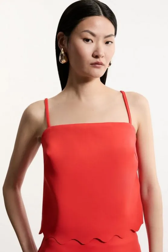 Karen Millen Tall Scuba Scallop Hem Woven Cropped Camisole red Outlet