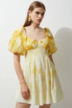 Karen Millen Tall Silk Cotton Trailing Floral Mini Dress yellow Best