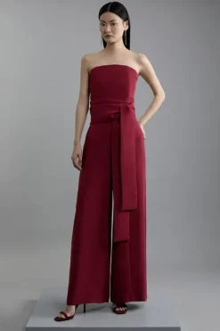 Karen Millen Tall Soft Tailored Color Block Tailored Bandeau Jumpsuit merlot Best